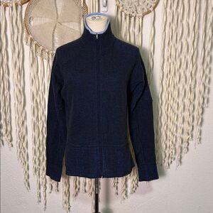 Mountain Hardware Blue Wool Long Sleeve Zip Front Sweater Jacket Size M